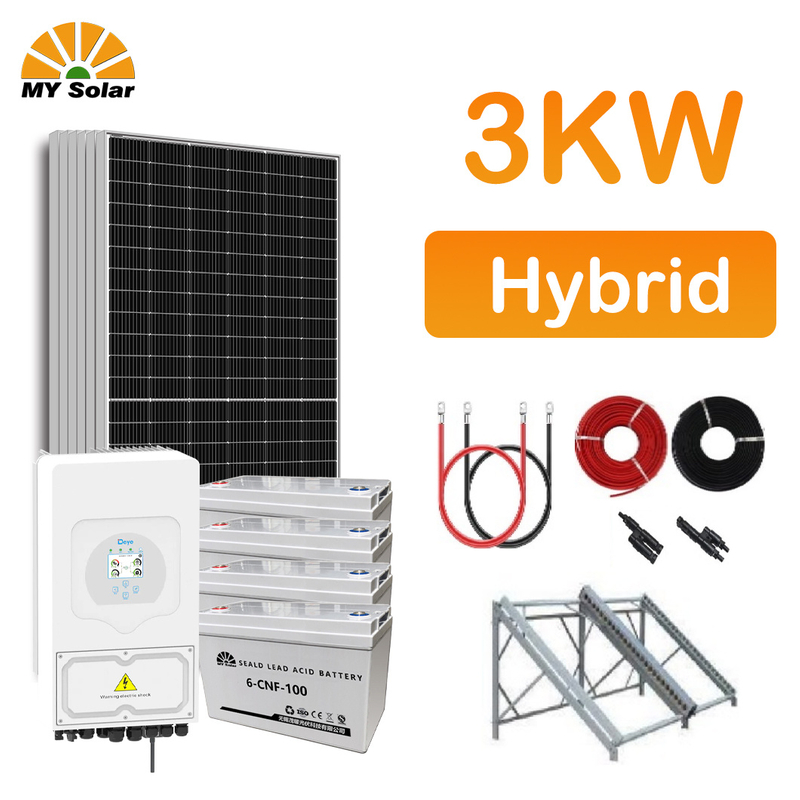 Uyda foydalanish 3kw 3000W gibrid quyosh elektr energiyasi energiya tizimlari Fotovoltaik panel tizimi